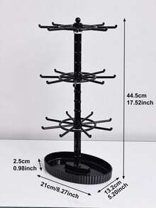 1pc 2/3 Tier 360° Rotating Black Metal Jewelry Display Stand, Multi-Hook Desktop Bracelet Necklace Storage Rack With Storage Tray, Vanity Jewelry Organizer, Suitable For Home, Store Display, Holiday Gift - Multicolor - View 9