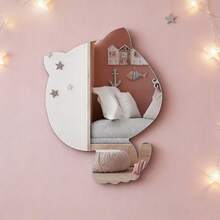 1pc Star-Shaped Cat Acrylic Wall Mirror, Self-Adhesive Cartoon Animal Mirror, Children's Room Nursery Wall Decor Mirror - Silver - View 1
