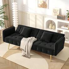 2-Seater Multifunctional Sofa Bed With Sleeping Function, Adjustable Backrest + Multi-Position Armrests. Modern Folding Sofa Bed For Living Room – Velvet Upholstery. Spacious Sleeping Area - Black - View 5