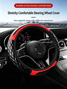 1pc Quilted PVC Leather Steering Wheel Cover, Sweat-Proof, Anti-Slip, Wear-Resistant, All-Season Universal, Fits 36-38cm (14.17-14.96in) Steering Wheels, Car Interior Accessory, Suitable For Most Car Models - Quilting - View 3