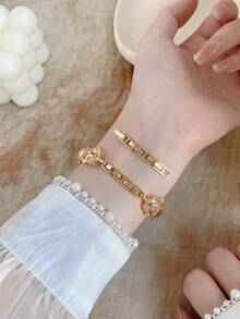 1pc Women's Quartz Watch Bead Style Fashionable And Exquisite Temperament Suitable For Daily Matching Birthday/Graduation Gifts Casual Gatherings - Gold - View 5