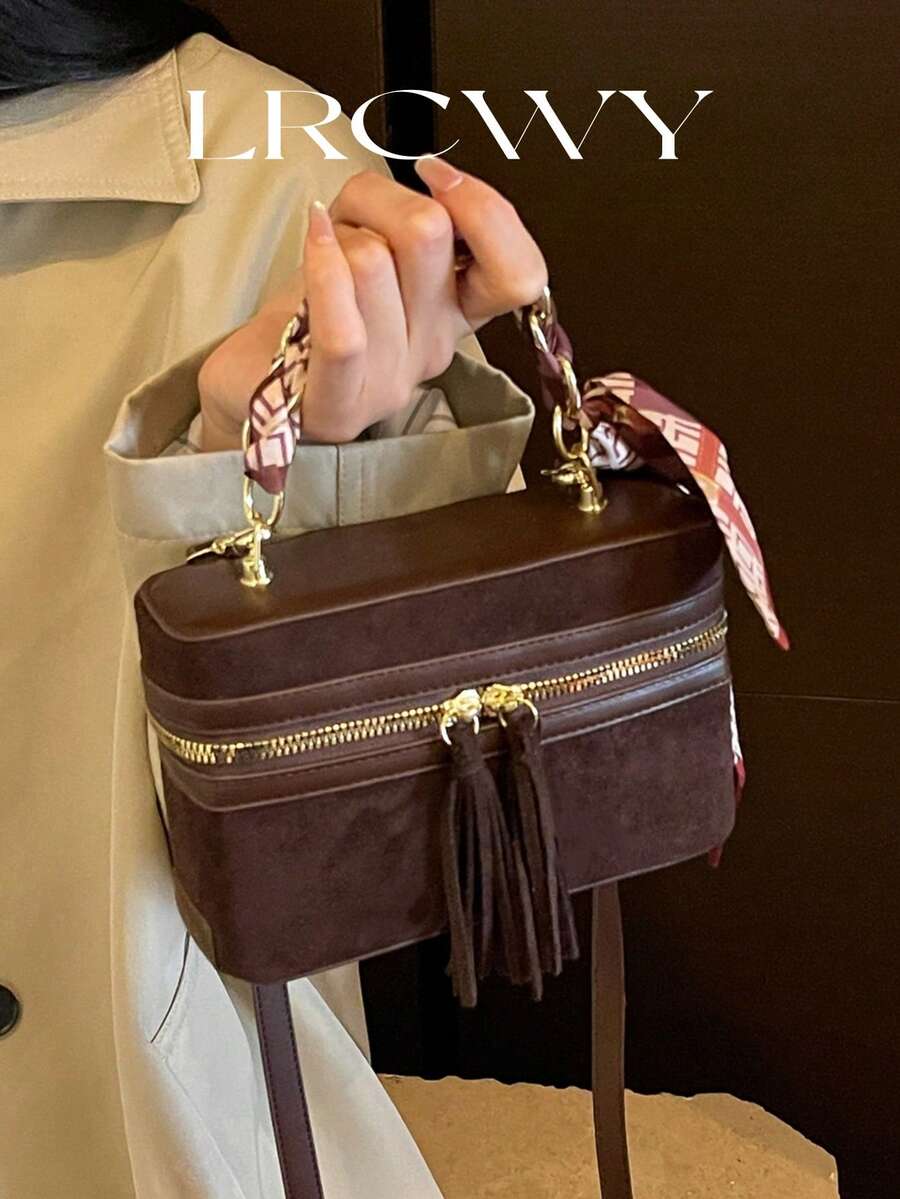 女款時尚方形手提包，優雅斜挎手機包，咖啡棕色