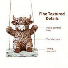 1pc Scottish Highland Cow Hanging Swing Resin Ornament, Indoor Home Desktop, Garden Yard Tree Hanging Decor Craft - High-altitude Swing Cow - View 5