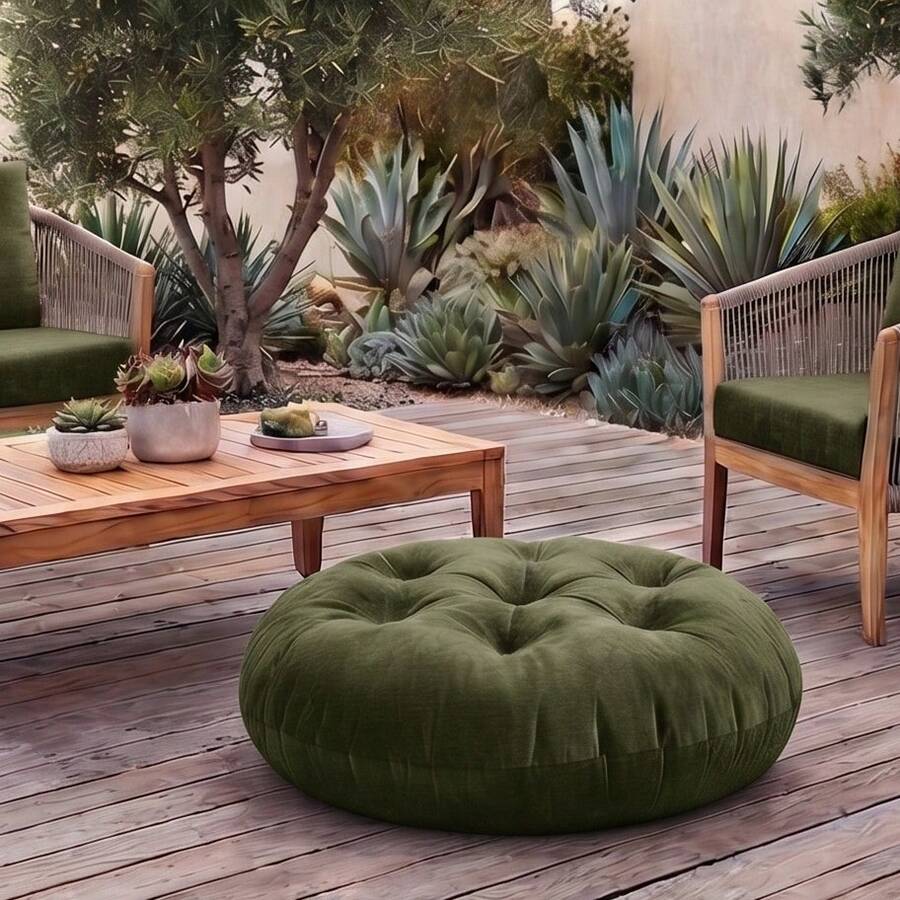 Cojín de Asiento Redondo Ultra Cómodo - Estilo Esponjoso 40x40 Cm - Verde Oliva - Ver 1
