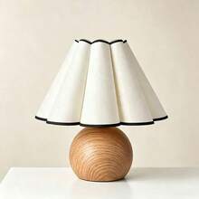 1pc Vase Petal Shaped Table Lamp, Walnut Wood Grain Pleated Lampshade USB Night Light, French Ins Style Bedroom Home Decor Ambient Light - Multicolor - View 14