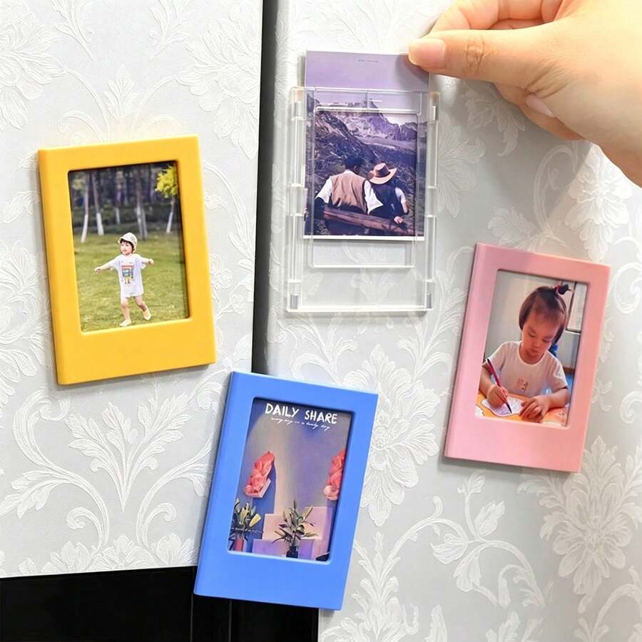 1pc Solid Color Minimalist Fridge Magnet Photo Frame, Magnetic Acrylic Photo Holder, Creative Versatile Combination Display Stand, Minimalist Magnetic Photo Desktop Decor Display Frame - Multicolor - View 1