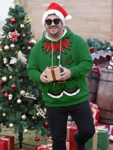 Men's Plus Size Casual Comfortable Christmas Print Hoodie Sweatshirt, Autumn/Winter - Multicolor - View 3