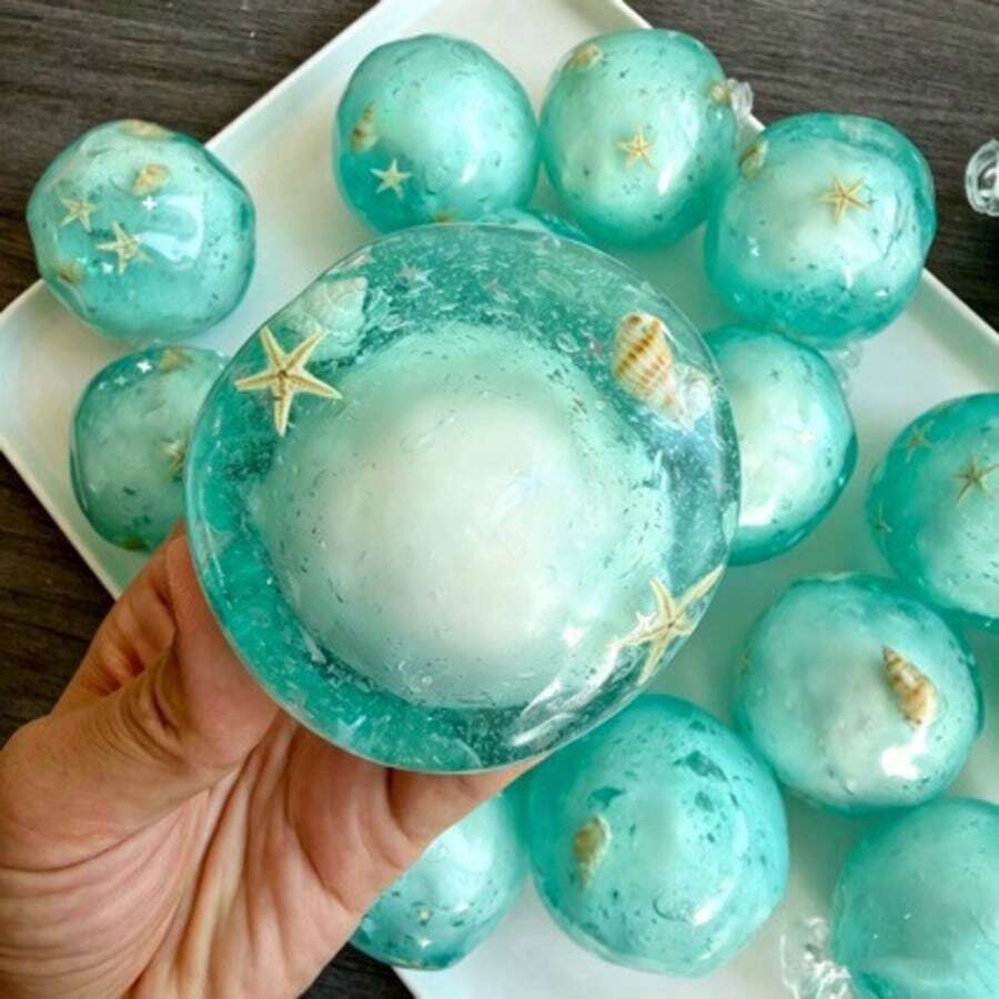 New Handmade Transparent Ocean Theme Squeeze Ball, Starfish Shell Crisp Sound ASMR Squishy Toy, Stress Relief, Suitable For Teens And Adults, Birthday Gift, Christmas Gift, Surprise Gift, Holiday Gift