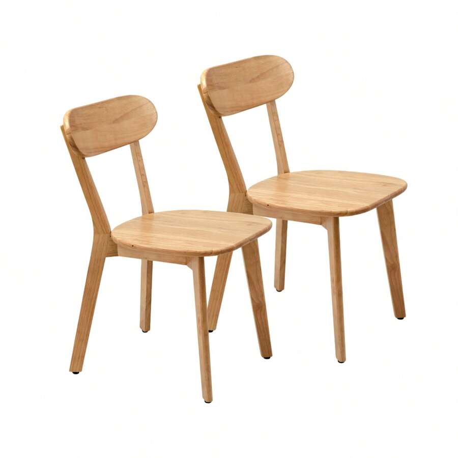 Dining Chairs Made Of Solid Wood, Set Of 2, Mid-Century Modern Style With Curved Backrest, Kitchen Chairs With Adjustable Footrest For Dining Room, Kitchen, Living Room, Wood Color. - 1 - View 1