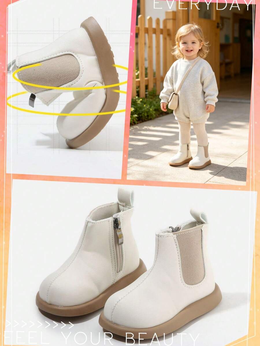 Unisex Toddler Side Zipper Chelsea Boots, Baby Soft Sole Anti-Slip Breathable Casual Ankle Boots (Size Based On Insole Length, Unit: Cm) - White - View 1