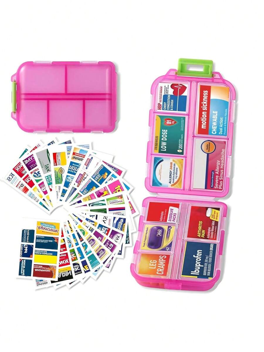 Portable 7-Day Pill Organizer Box With Labels, Mini Travel Daily Pill Box, Medication Storage Box, Kitchen Essential Bathroom Accessory, Wedding Decor, Living Room Decor, Kitchen Decor, Bathroom Decor, Bedroom Decor, Home Decor, Room Decor - Multicolor - View 1