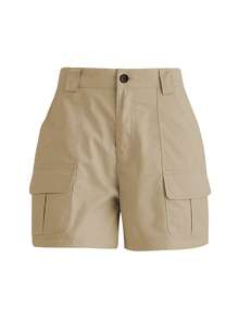 Solid Color Casual Cargo Shorts, Summer (Belt Not Included) - Light Camel - View 5