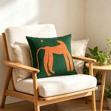 Decorative Pillowcase, Single-Sided Printed, Green And Orange Leopard Animal Pattern, Soft Square Cushion Cover, Nordic Scandinavian Style, Suitable For Sofa, Bedroom And Living Room Home Decor. - Multicolor - View 4