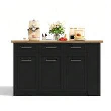 Multifunctional Kitchen Island, 150x96 Cm, With A Pull-Out Dining Table In Black, Laminated Wood Finish Countertop/Tabletop, And Integrated Storage Cabinets. Ideal For Family Kitchens And Entertaining Guests. - Black - View 9