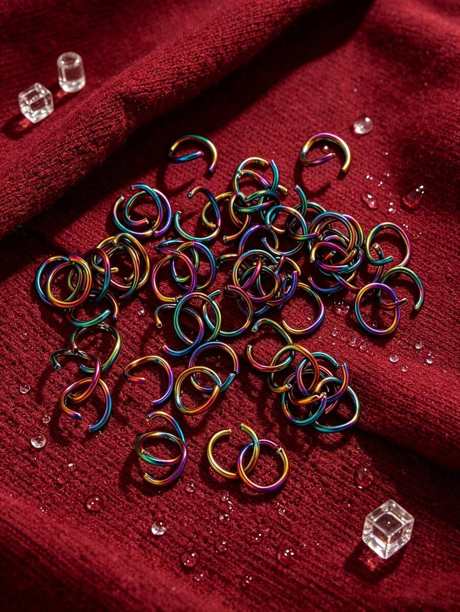 100 piezas de anillos abiertos de acero inoxidable, color degradado estilo punk para hacer joyas, accesorios DIY, conectores de anillos dobles abiertos - Degradado - Ver 1