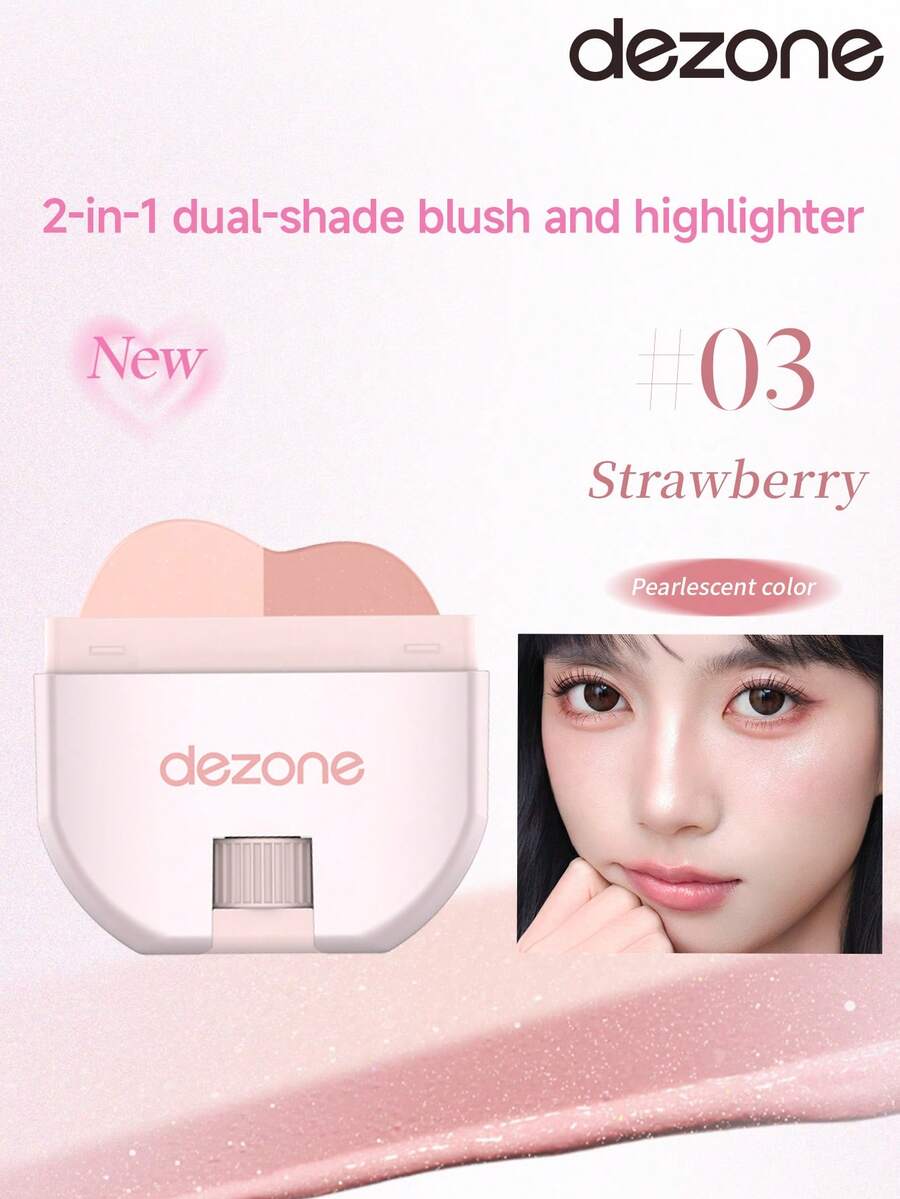 DEZONE Highlighter & Blush Stick 2-in-1, Makeup Gaya Korea, Mencerahkan Wajah & Memberi Warna Merah Muda, Serbaguna, Kulit Bercahaya, Hasil Akhir Alami