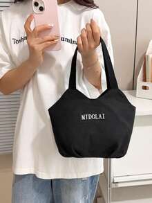 女款波點印花手提包，休閒輕便托特包附前口袋，便攜午餐包，適合上班與日常使用，白黑波點圖案 - D - 查看 8