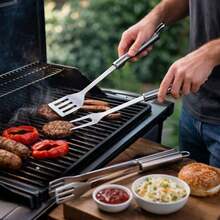 Barbecue Set 3 Pieces – Barbecue Utensils With Spatula And Tongs – Barbecue Accessories With Fork – Stainless Steel Barbecue Tools – Silver - Silver - View 7