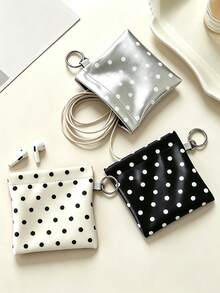 1pc Simple Polka Dot Data Cable Storage Bag, PU Leather Portable Mini Zipper Coin Purse With Keyring, Small Card Holder Wallet, Pocket Organizer For Earphones, Cosmetic Accessories, Multi-Color Casual Mini Bag, Travel Daily Carry Storage Pouch For Women - Multicolor - View 2