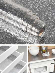 Stiker Aluminium Foil untuk Wastafel Dapur, Wallpaper Tahan Panas, Tahan Minyak, dan Tahan Air, Lapisan Perekat Bertekstur Kulit Jeruk, Cocok untuk Laci, Wastafel, Lemari, Film Pelindung Dinding Anti Jamur dan Anti Percikan Air - Beraneka warna - View 6