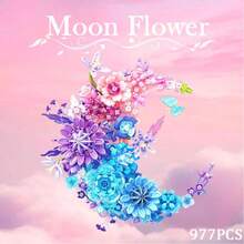 Moon Shaped Building Block Flower Bouquet Set, 977PCS Wall Mountable Artificial Flower Model, Creative Home Wall Decor, DIY Assembly Toy For Adults Flower Lovers,Decor ,Halloween,Christmas,Birthday Gift - Multicolor - View 11