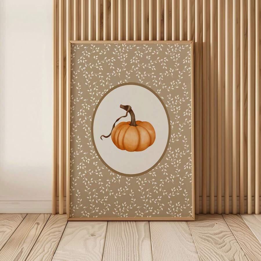 1pc Frameless Rustic Fall Pumpkin Cottagecore Kitchen Wall Art Print, Neutral Seasonal Dorm Bedroom Decor, Back To School Party Gift - Multi-color - View 1