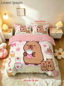2/3pcs Capybara Pattern Bedding Set, Single/Double/Queen/King Size Duvet Cover With Pillowcases, All Season, Suitable For Children, Teenagers, Boys And Girls Bedroom (Filling Not Included), 100% Polyester - Multicolor - View 20