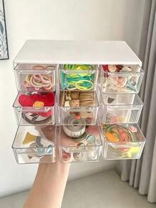 9-Grid Drawer Storage Box, White PP Material, Portable Storage Box For Office Supplies, Jewelry And Cosmetics, Multi-Functional Compartment Design, Stackable Lightweight Home Or Office Storage, Desktop And Drawer Organizer For Crafts And Supplies - Multicolor - View 2