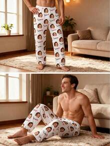Men's Customized Photo Home Pants (1pc): Choose Your Favorite Photo To Print, Have A Unique Personalized Look, Super Cool! - White - View 4
