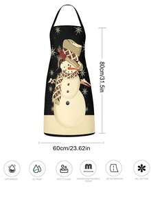 4件組黑色背景雪人聖誕廚房圍裙套裝，Hello Winter水牛格紋聖誕樹印花可調節烹飪主廚圍裙，女性居家烘焙燒烤節日裝飾禮物 - 彩色 - 查看 4
