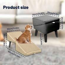 13.8"H Adjustable Pet Staircase | Foldable Split Dog Ramp - Soft Buffer Surface, Non Slip Steps, Portable Indoor/Outdoor Pet Stool - Black - View 2