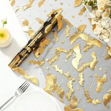 1件蜘蛛網網格桌旗，萬聖節風格，適用於萬聖節裝飾與活動佈置，餐桌裝飾，節日慶祝用品 - 金色 - 查看 1