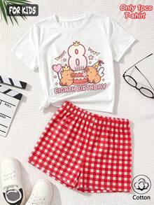 Summer & Autumn Girls' Cotton Short Sleeve T-Shirt, Cute Sweet Girly Preppy Style With Fun Printed Graphics - White - View 4
