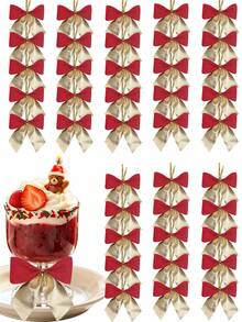 1pc/50pcs/100pcs Gold Double Bow Twisted Rope, Christmas Wine Glass Decoration Bow Ornament, Christmas Tabletop Decor, Reusable Gift Bag Closure Bow, Winter Holiday New Year Wedding Banquet Home Kitchen Festive Decoration Accessory - View 1