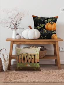 Fall Pillow Covers Set Of 4 Pumpkin Vines Floral Thanksgiving Decorations Autumn Harvest Striped Throw Cushion Case For Sofa Couch - Burnt Orange - View 6