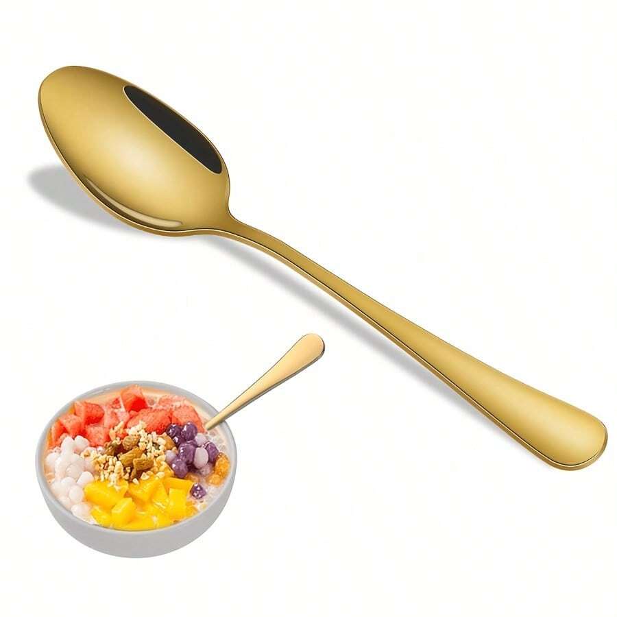 Golden Stainless Steel Spoon Set, Dessert Spoon, Coffee Spoon, Tea Spoon, Dishwasher Washable, Suitable For Home, Restaurant, Hotel, Party And Other Occasions - View 1