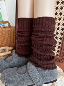 3/5 Pairs Random Women's Solid Color Ribbed Ruffle Edge High Elastic Warm Soft Knit Socks, Preppy Style, Suitable For Winter Daily Wear - Multicolor - View 5