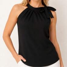 Blusa Amarração Feminina Viscose Elegante Casual Premium - Tecido Macio Conforto Perfeito Moda - Preto - Visão 1
