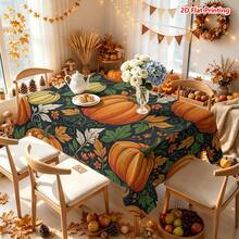 1/2pcs Autumn Tablecloth, Autumn Pumpkin & Vine Pattern Polyester Tablecloth, Suitable For Dining Table, Coffee Table, Kitchen, Picnic, Camping, Country Farmhouse Decor, Tabletop Protection, Holiday Autumn Theme Arrangement - Multicolor - View 6