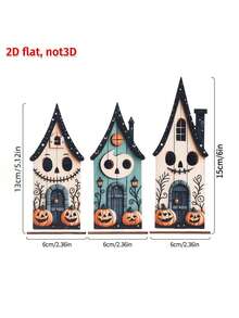 1/3pcs Halloween Haunted House Desktop Decor, Halloween Haunted House Wooden Block Sign, Suitable For Home Decor, Perfect For Halloween Decoration, Party Setup And Gifts, Party Decoration - Multicolor - View 8