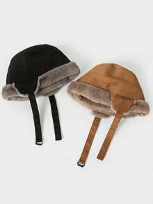 Suede Fleece Thickened Earflap Bucket Hat Winter Warm Windproof Plush Hat Faux Rabbit Fur Reversible Tie-Up Ushanka - Multicolor - View 6