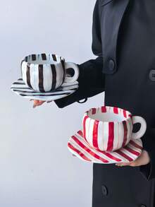 1pc Classic Multicolor Vertical Striped Cup, Cute Handmade Ceramic Coffee Cup, Colorful Striped Coffee Cup For Afternoon Tea - Single Cup - View 4