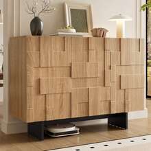 Modern Sideboard, Black Natural Wood With Adjustable Shelves - 黑與自然 - 查看 1