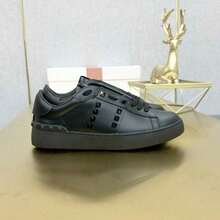VL Rivet White Leather Sneakers, Plus Size Pair-Skateshoes In Stock, Platform High-Top Shoes, Lightweight Contrast-Color Sports Shoes - 全黑 - 查看 2