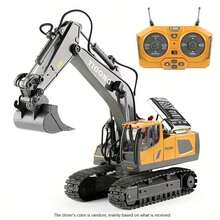 Con Luces y Sonido, Batería Recargable - Excavadora de control remoto de 11 canales de aleación y plástico, juguete de vehículo de ingeniería, juguete divertido para niños, camión de construcción de alta tecnología, regalo perfecto para niños, regalo de cumpleaños, regalo para novio, juguete para exteriores - Amarillo - Ver 12