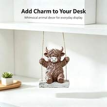 1pc Scottish Highland Cow Hanging Swing Resin Ornament, Indoor Home Desktop, Garden Yard Tree Hanging Decor Craft - High-altitude Swing Cow - View 6