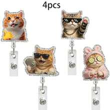 1pc Funny Cat Acrylic Retractable Badge Reel, Medical Badge Holder, ID Card Holder, Gift For Cat Lovers - Multi-color a - View 4