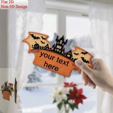 2D Flat, 1pc, Customizable Wooden Sign Castle Bat Decorative Plaque - Wall Decor Suitable For Kitchen, Hallway, Porch, Halloween Gift, Gothic Home Decor, Personalized Spooky Decoration - A - View 2