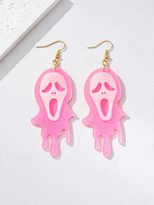 1 Pair Personalized Acrylic Glitter Blood-Dripping Screaming Ghost Face Earrings For Women, Halloween Horror Ghost Mask Long Earrings - Pink - View 6