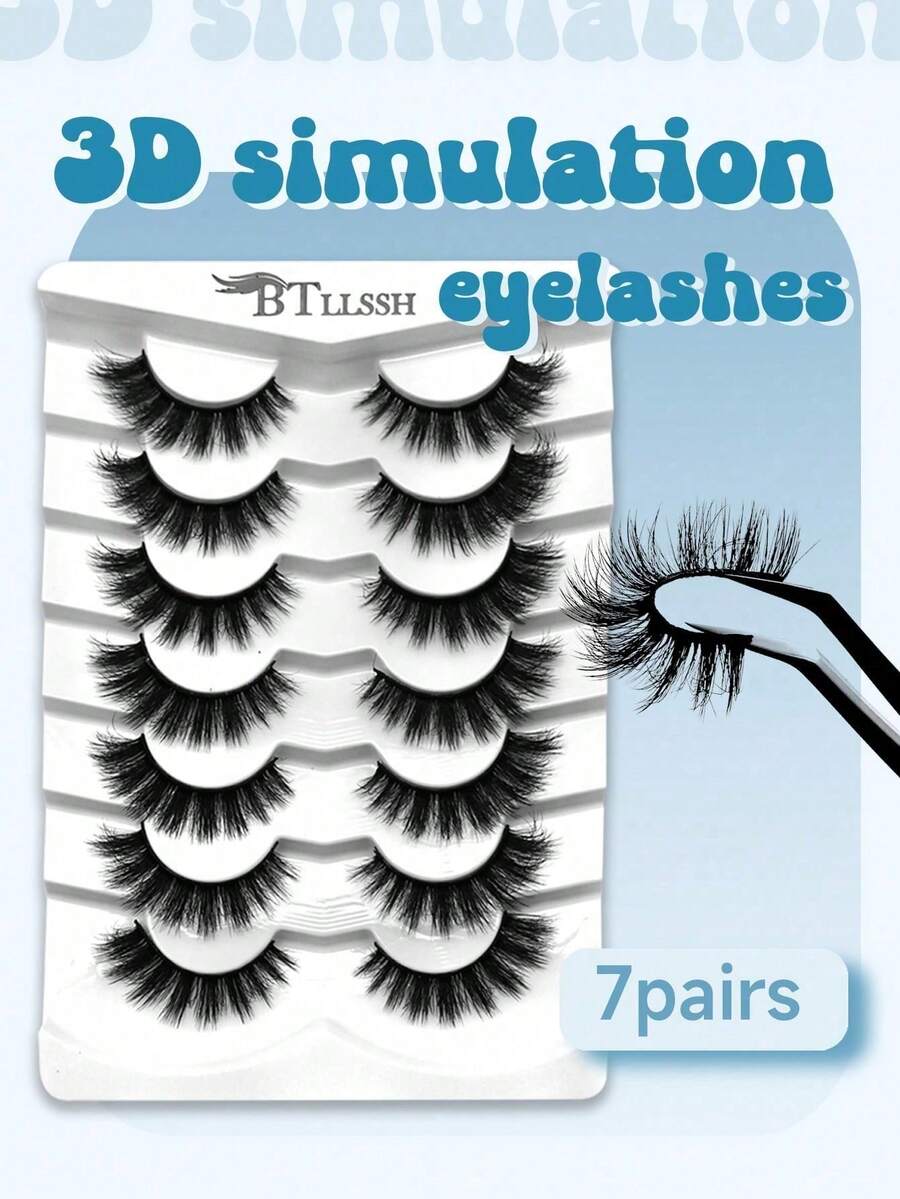 7 Pairs Of Fluffy Eyelashes With Extended Outer Corners - Black - View 1